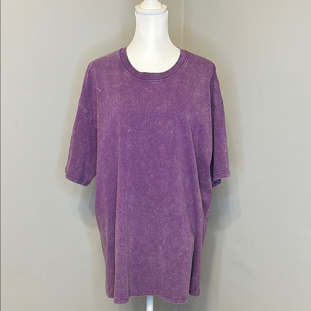 Holafish Acid Wash Oversized Crewneck Cotton Tee